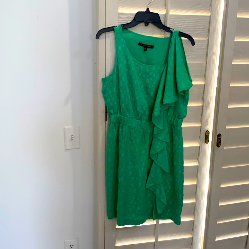 Silk Textured Sleeveless Green Ruffle Dress